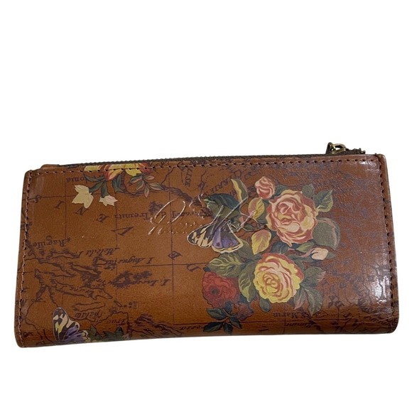 PATRICIA NASH FLORAL BIRDS AND MAP RFID LEATHER BI-FOLD WALLET Pre ow ed - Picture 1 of 5